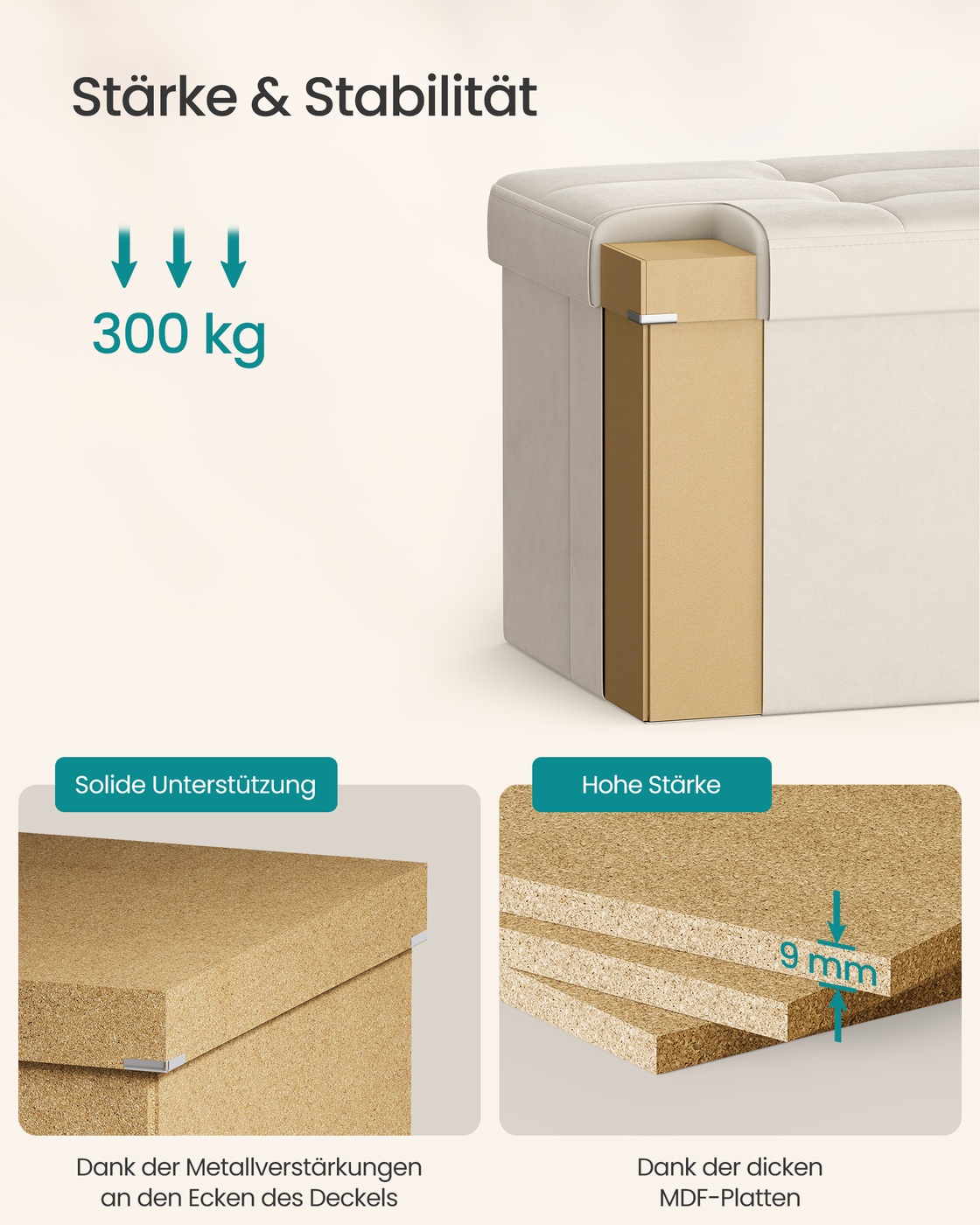 38 x 110 x 38 cm Bench with storage and hinged lid - Image 5