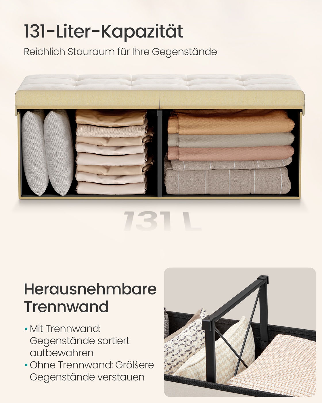 38 x 110 x 38 cm Bench with storage and hinged lid - Image 6