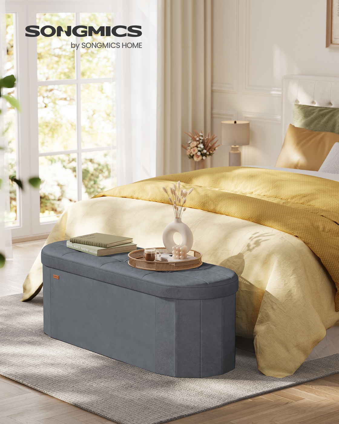 Bench with storage offers comfortable seating and organization, slate gray - Image 2