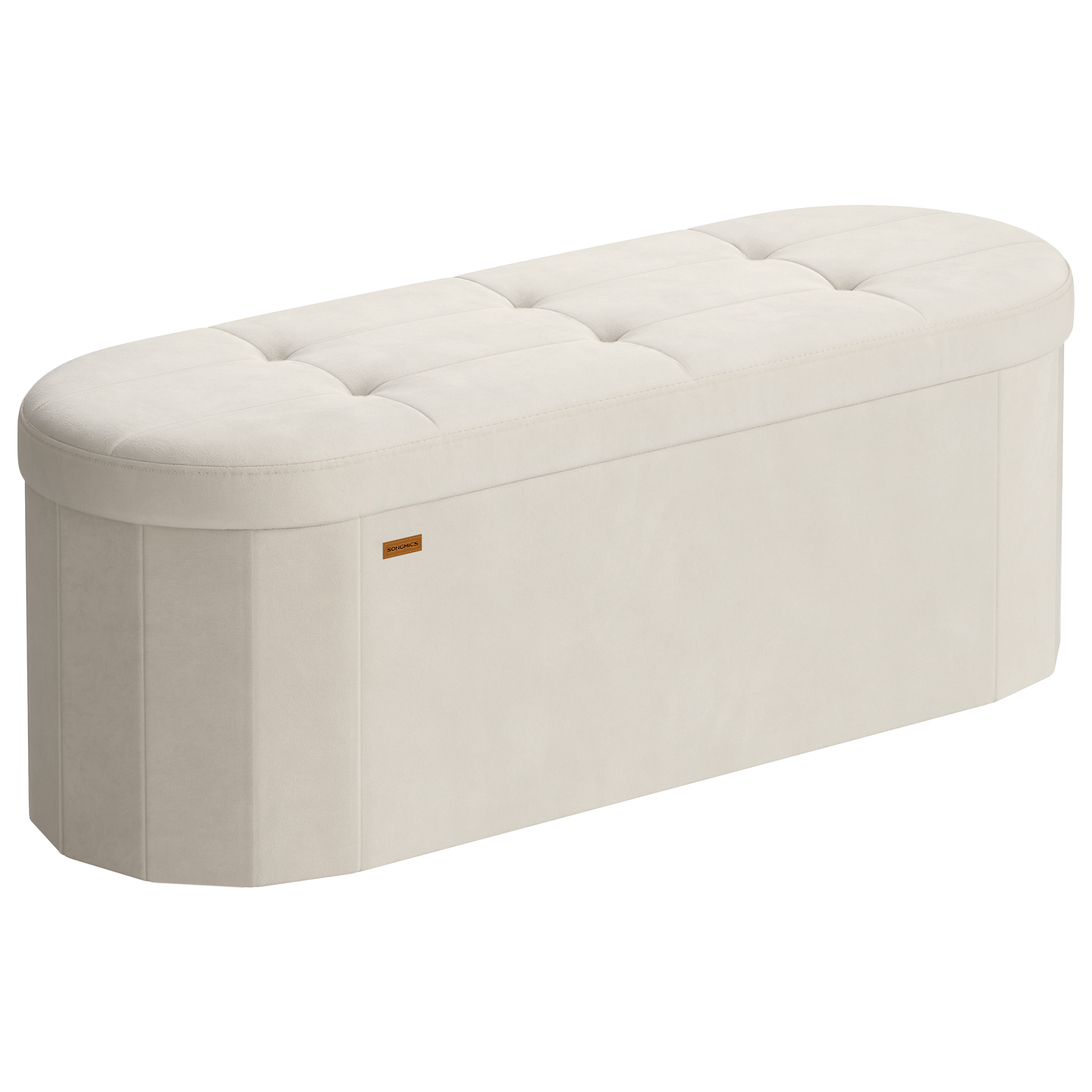 SONGMICS Storage Pouffe, Storage Chest, Folding Footrest, Easy Assembly, for Living Room, Hallway and Bedroom, Velvet, Capacity 110 L, 38 x 110 x 38 cm, Cream White