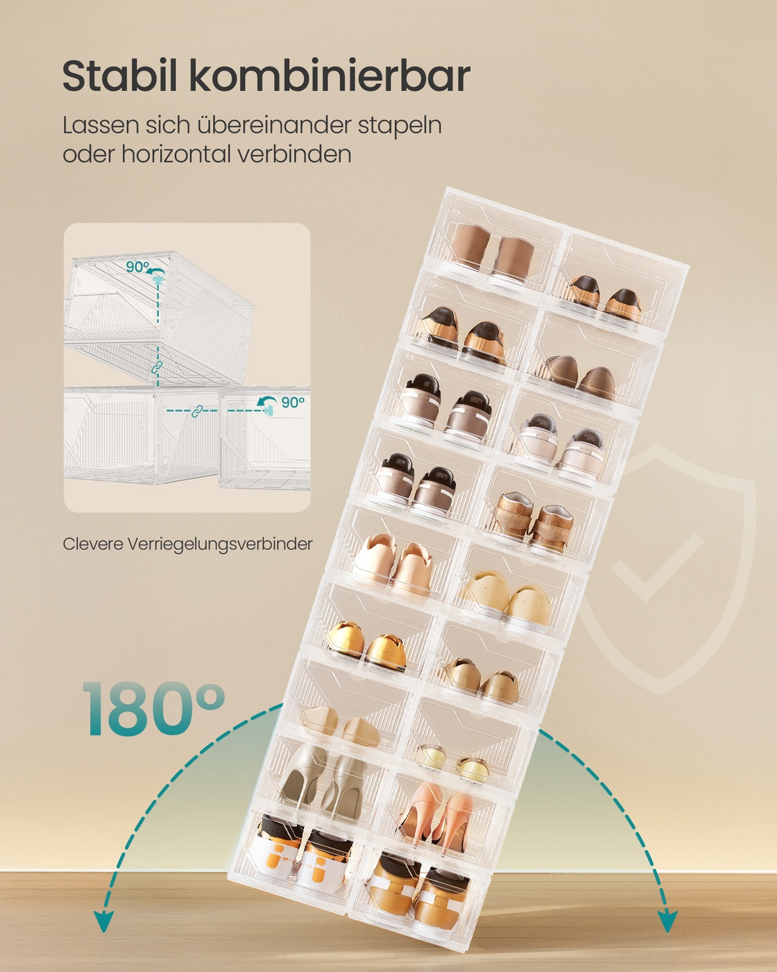 SONGMICS Shoe Boxes, 6-Piece Set, Plastic Shoe Organizer, Stackable Horizontally and Vertically, Storage Box with Magnetic Closure, Transparent, for Shoes up to Size 46, Cloud White - Image 3