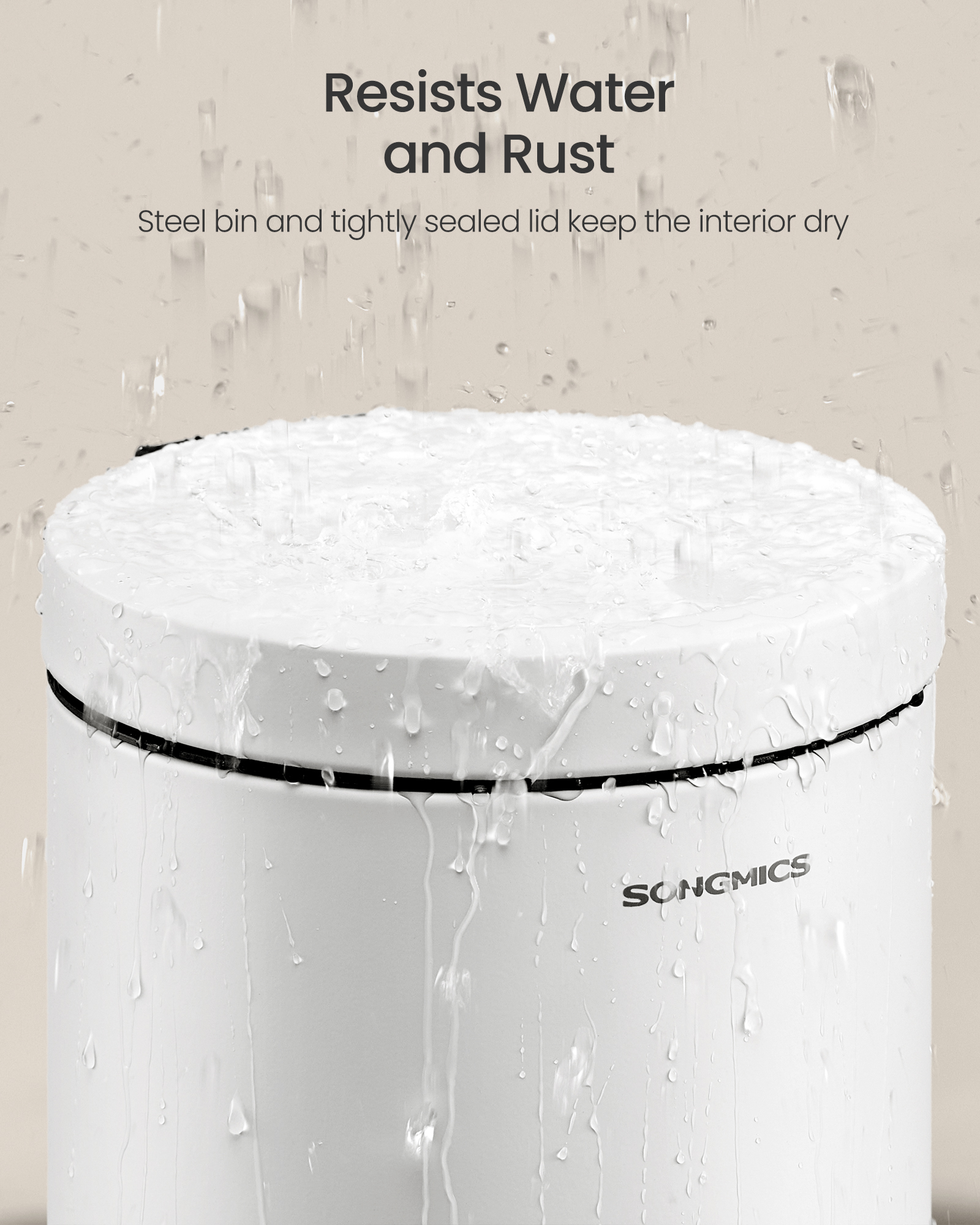 SONGMICS Bathroom Pedal Bin, 1.6 Gallon (6 L) Steel Toilet Bin with Soft-Close Lid, Inner Bucket, for Waste, Bedroom, Cloud White - Image 3