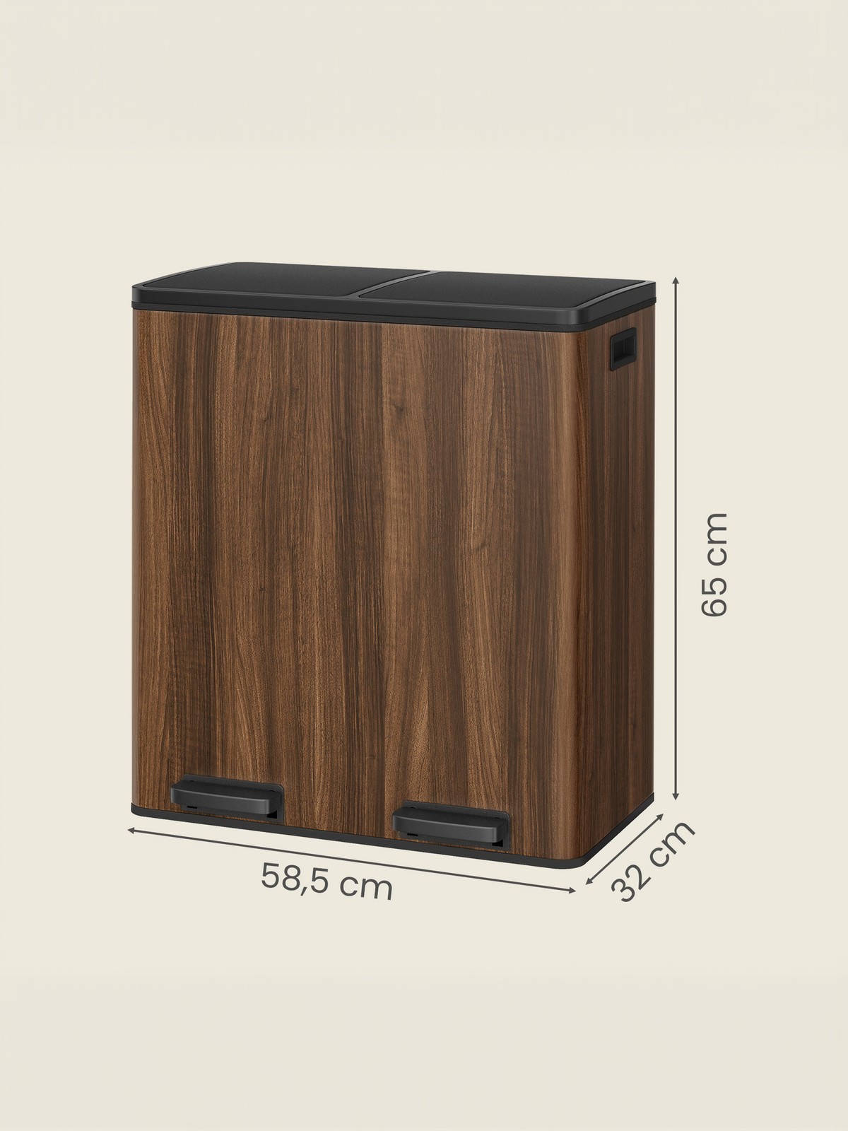 60 L trash can with 2 compartments, removable inner bins, pedal - Image 3
