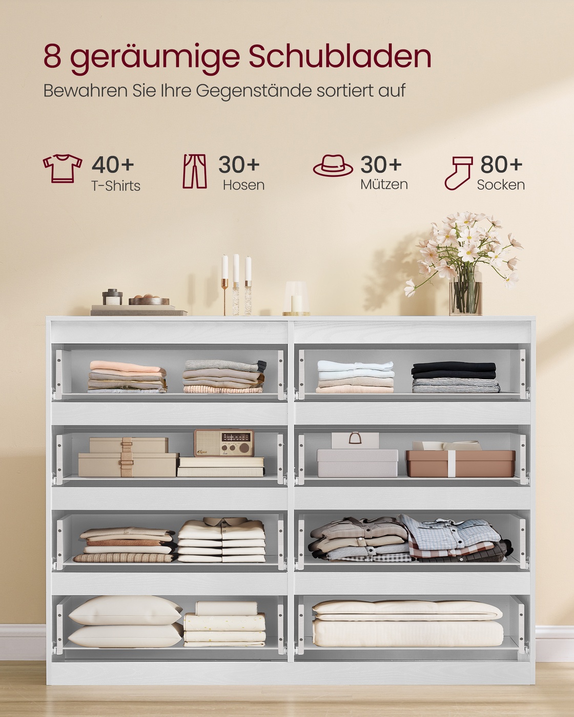 VASAGLE 6-Drawer Chest of Drawers, Dresser, Linen Chest, for Bedroom, 40 x 119.4 x 75 cm, Modern Kailyn Collection, Ebony Black - Image 3
