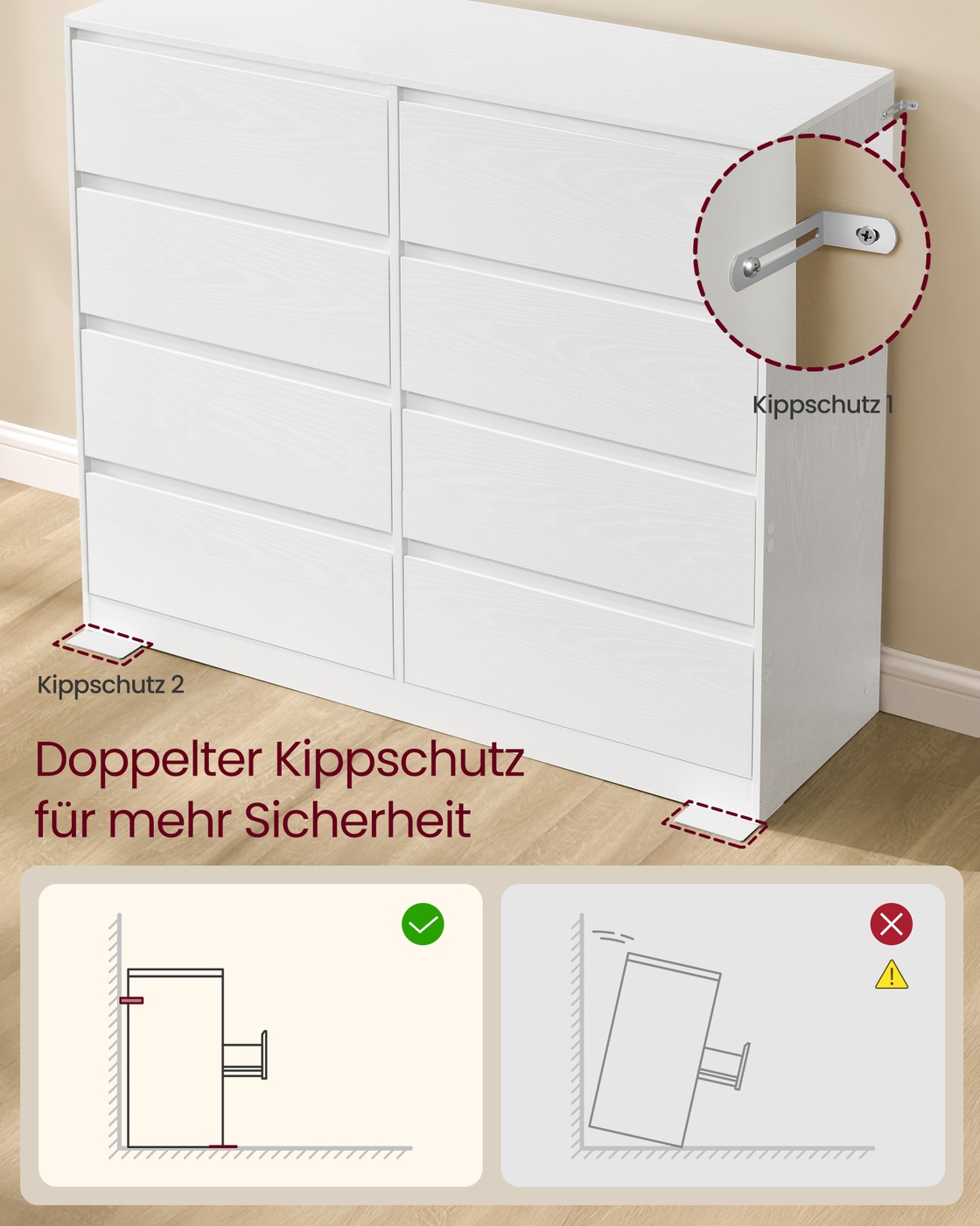 VASAGLE 6-Drawer Chest of Drawers, Dresser, Linen Chest, for Bedroom, 40 x 119.4 x 75 cm, Modern Kailyn Collection, Ebony Black - Image 4