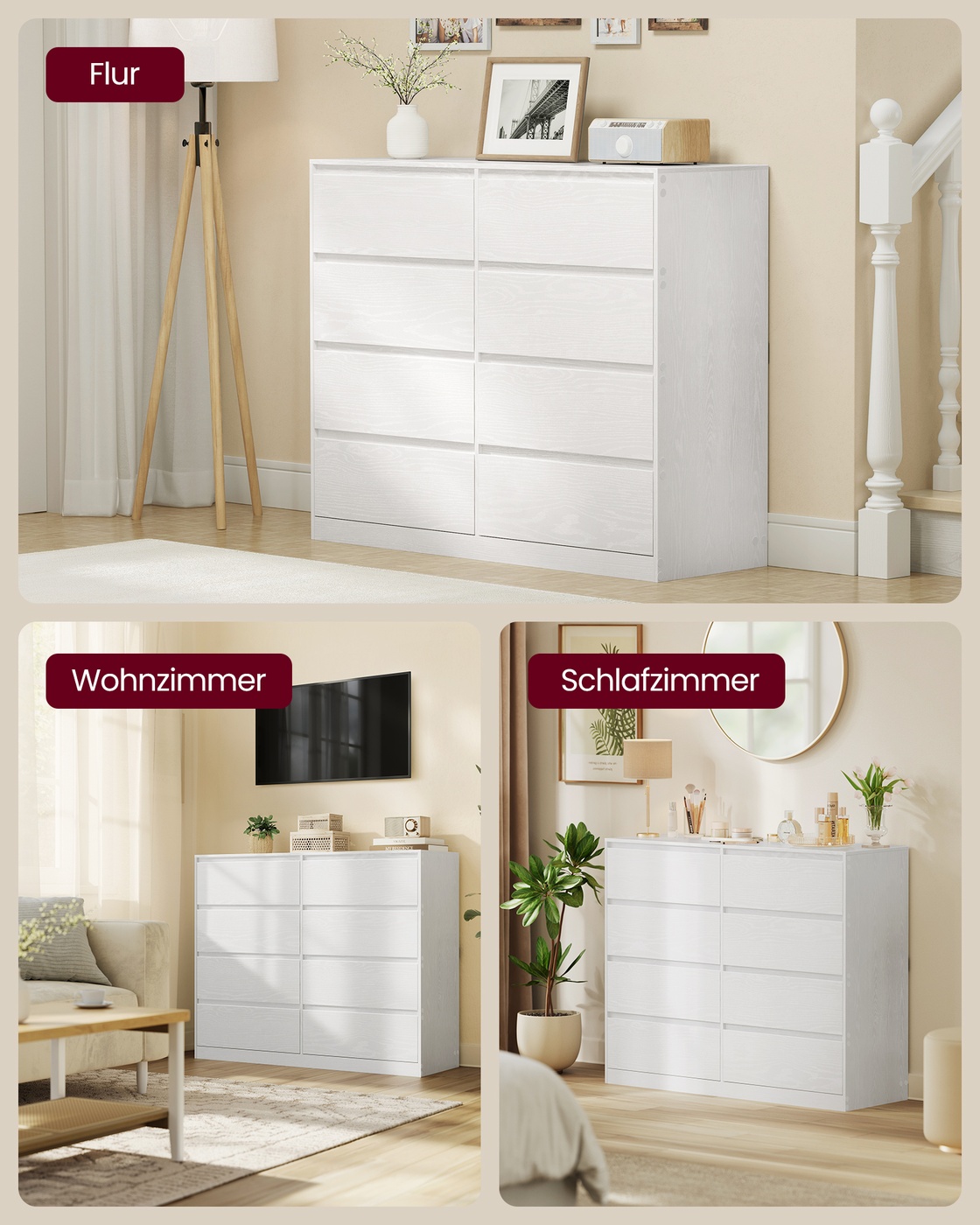 VASAGLE 6-Drawer Chest of Drawers, Dresser, Linen Chest, for Bedroom, 40 x 119.4 x 75 cm, Modern Kailyn Collection, Ebony Black - Image 6