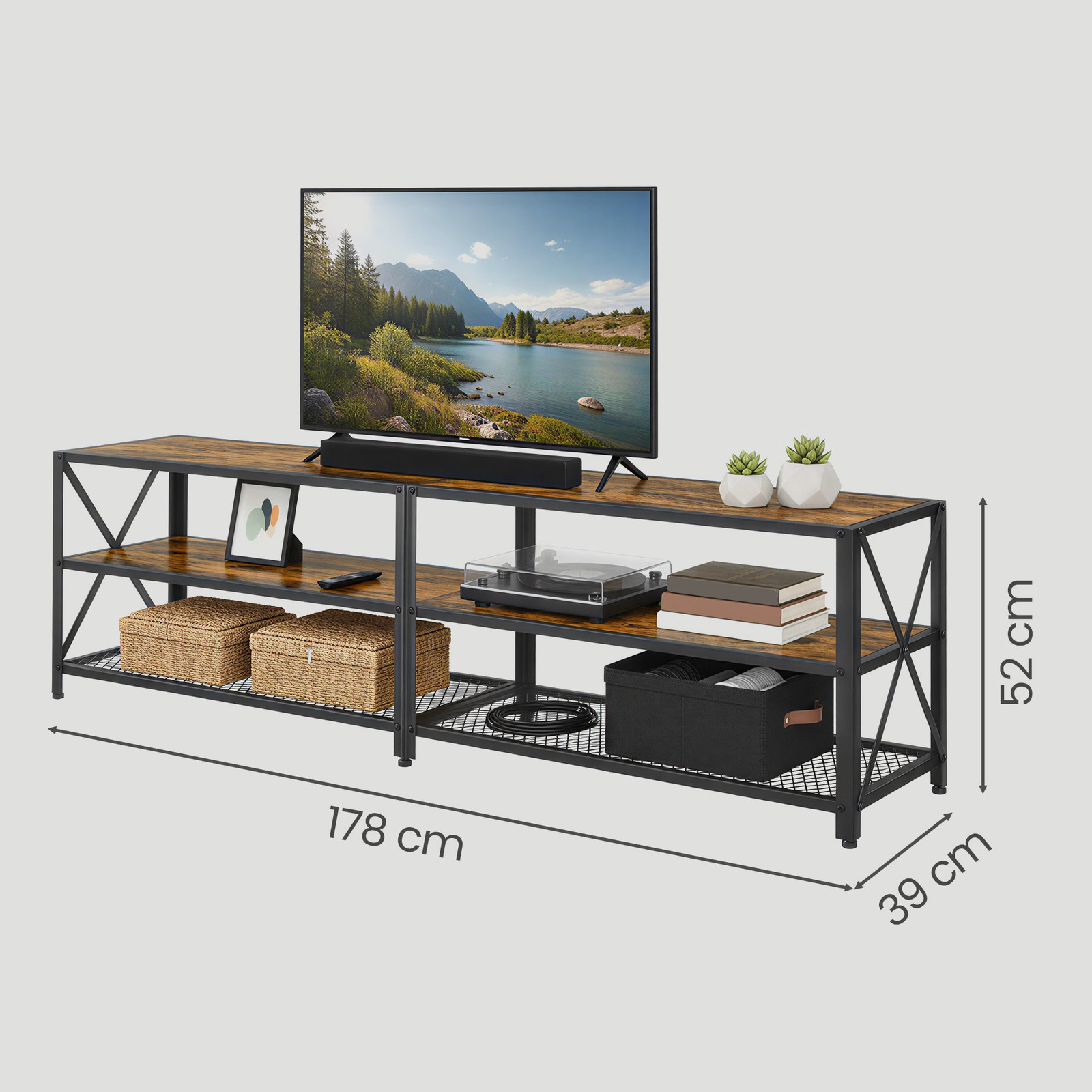 VASAGLE TV Cabinet, TV Stand, Lowboard for TVs up to 75 inches, TV Cabinet with Shelves, Steel Frame, TV Shelf for Living Room, Bedroom, Vintage Brown-Black - Image 3
