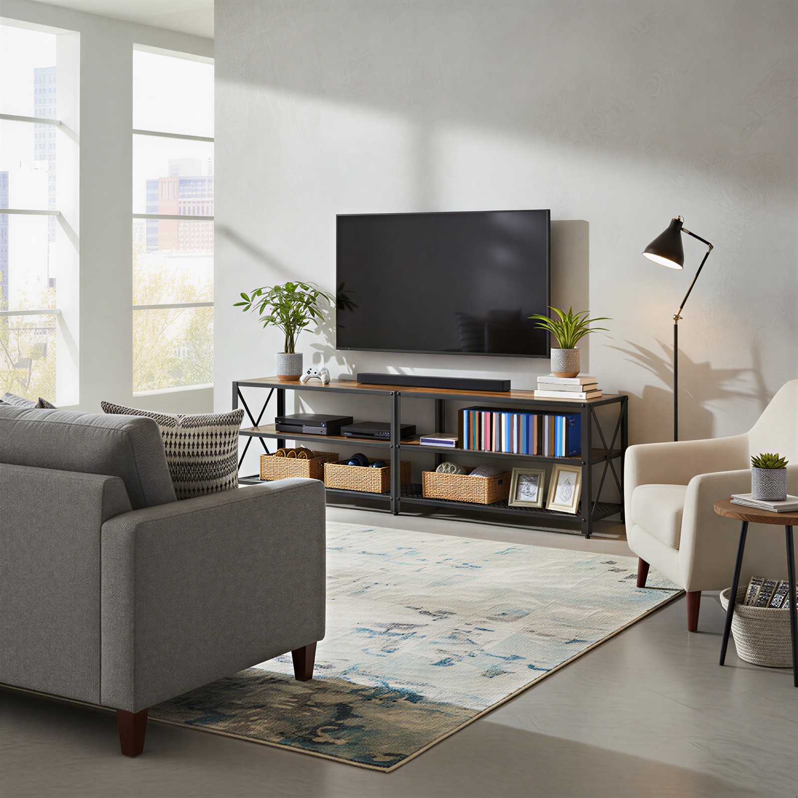 VASAGLE TV Cabinet, TV Stand, Lowboard for TVs up to 75 inches, TV Cabinet with Shelves, Steel Frame, TV Shelf for Living Room, Bedroom, Vintage Brown-Black - Image 4