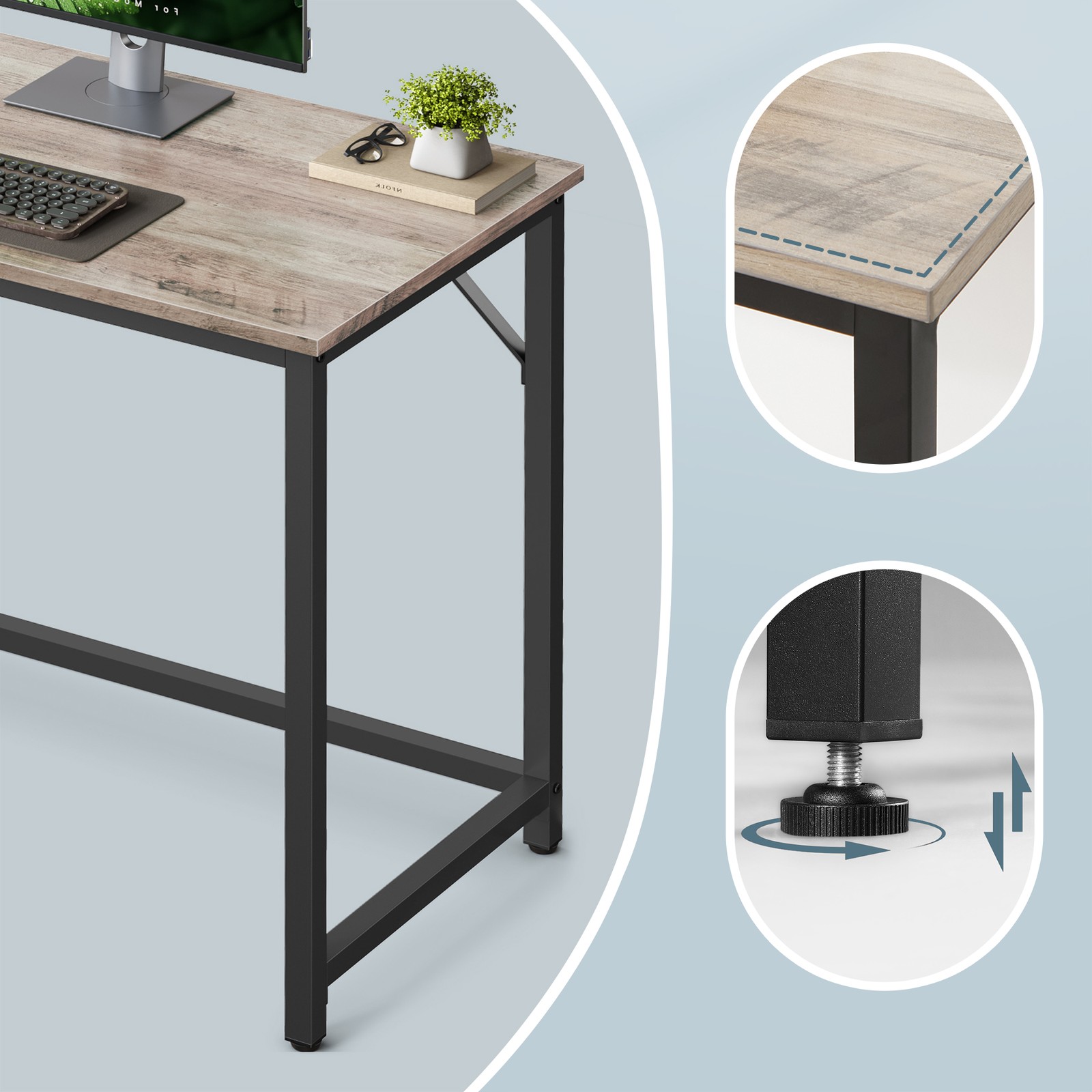 Bord til hjemmekontoret, stabilt computerbord, nem montering - Billede 7