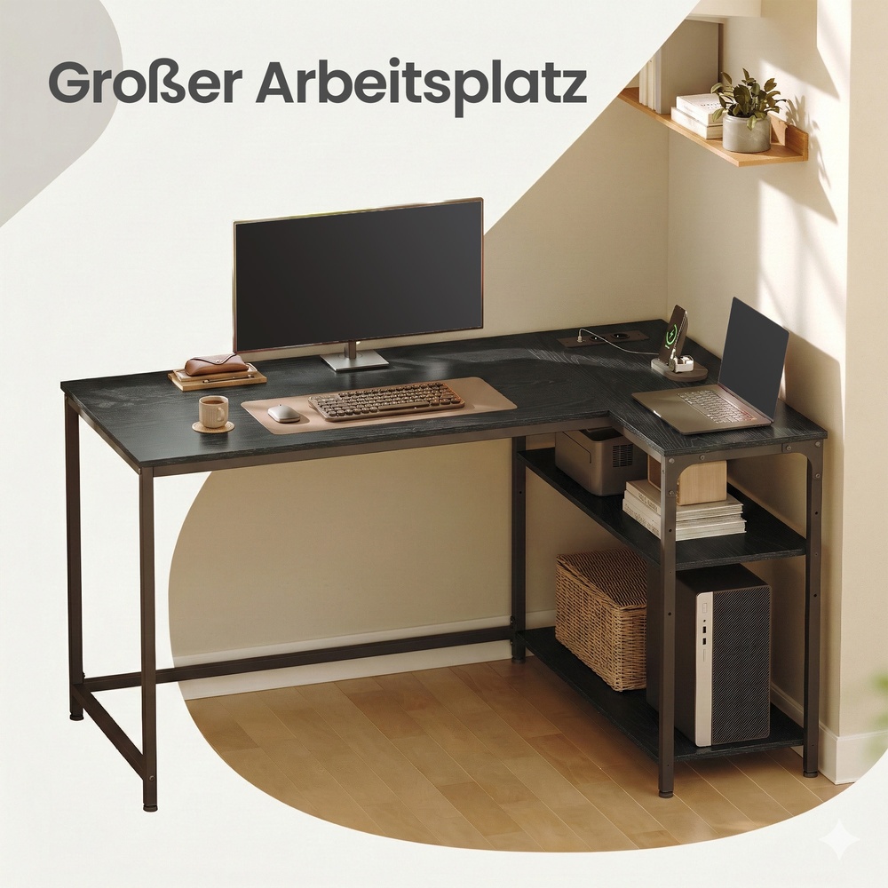 Desk with storage, L-shaped computer desk, height-adjustable shelf - Image 4