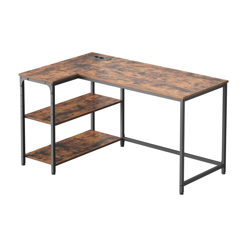Desk with storage, L-shaped computer desk, height-adjustable shelf