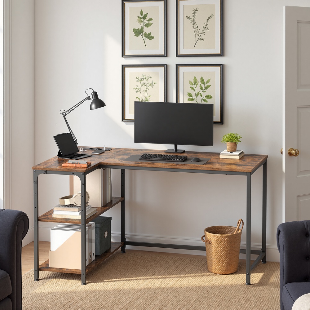 Desk with storage, L-shaped computer desk, height-adjustable shelf - Image 4