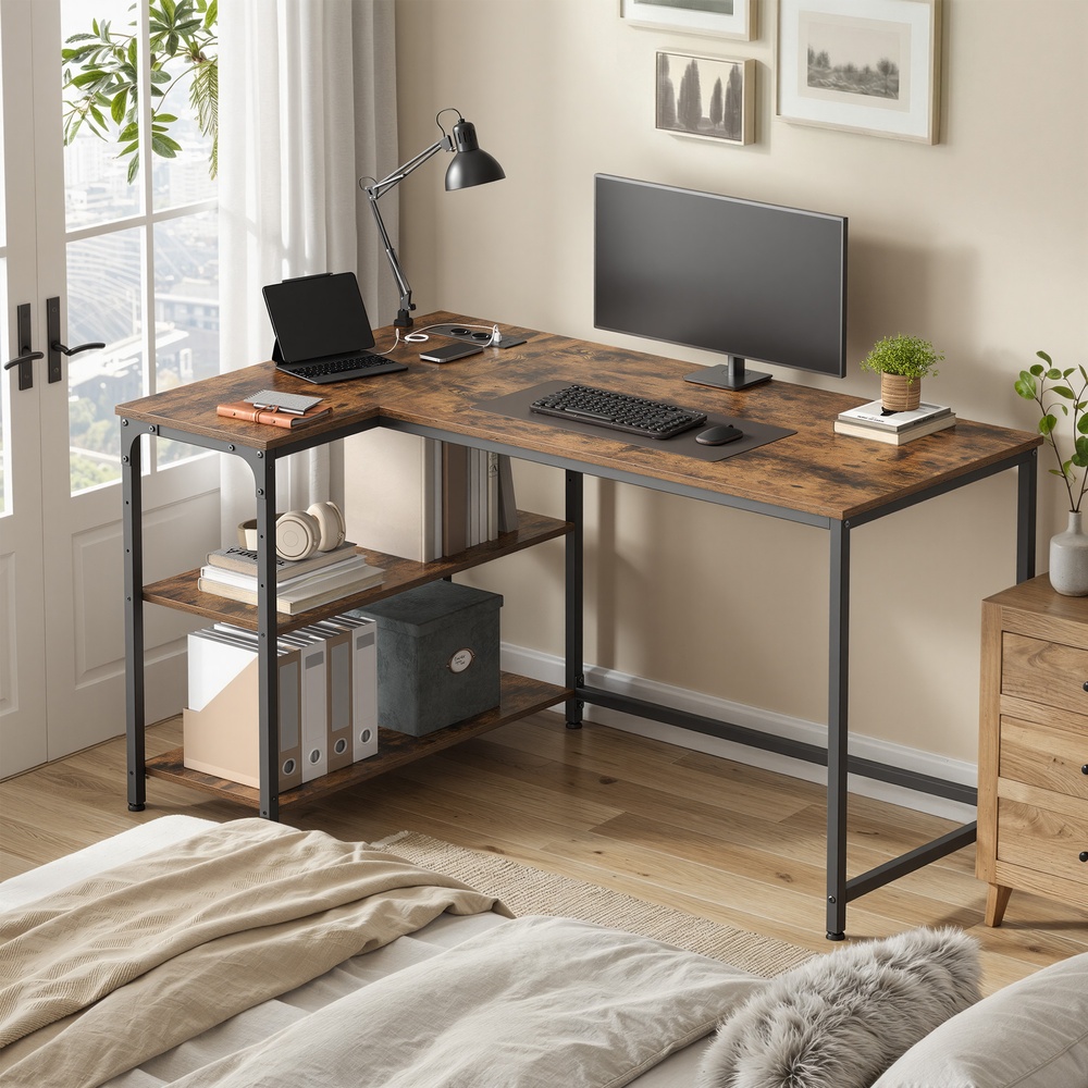 Desk with storage, L-shaped computer desk, height-adjustable shelf - Image 5