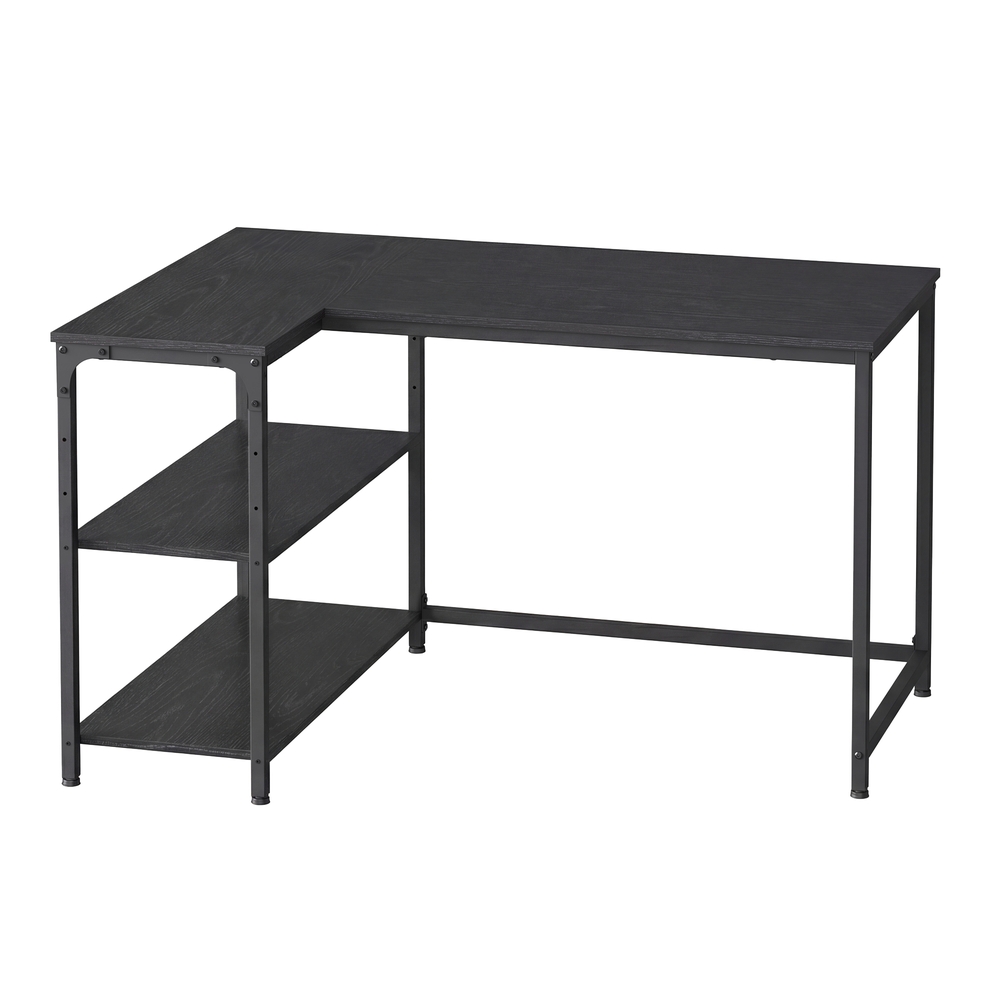 Desk with storage, L-shaped computer desk, height-adjustable shelf
