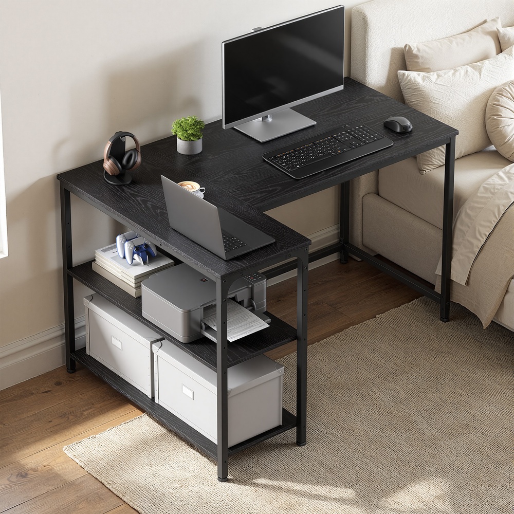 Desk with storage, L-shaped computer desk, height-adjustable shelf - Image 5