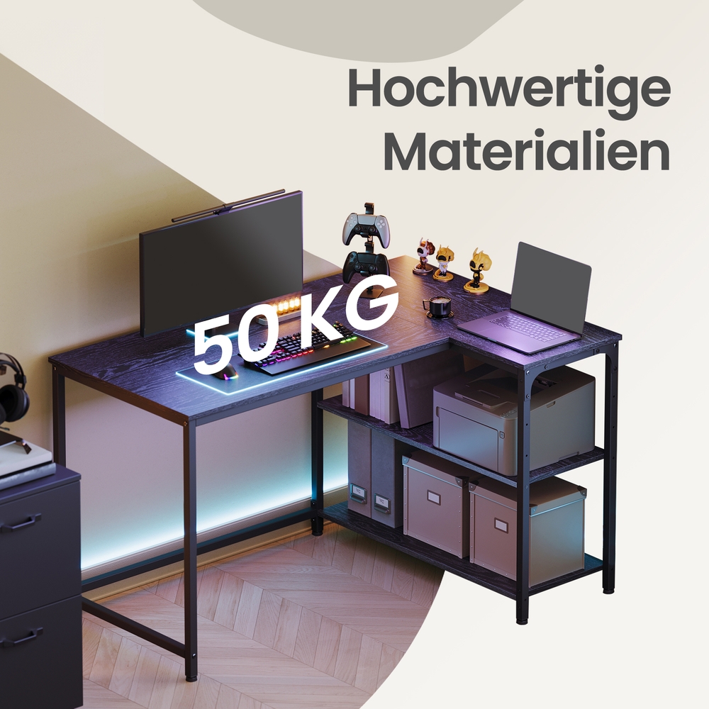 Desk with storage, L-shaped computer desk, height-adjustable shelf - Image 6
