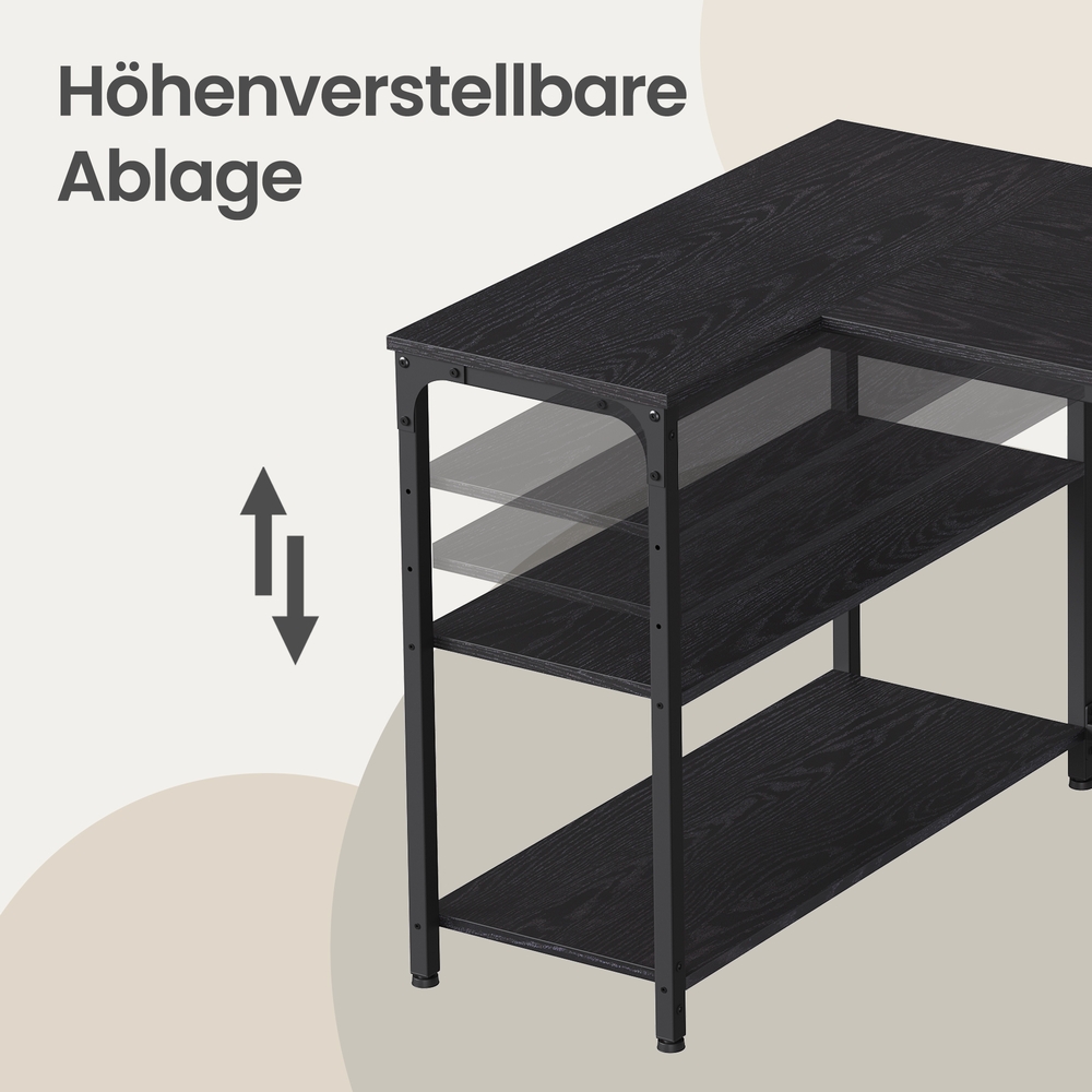 Desk with storage, L-shaped computer desk, height-adjustable shelf - Image 8