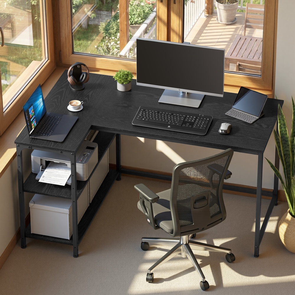 Desk with storage, L-shaped computer desk, height-adjustable shelf - Image 5