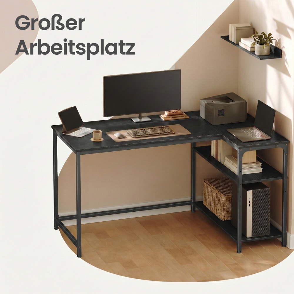Desk with storage, L-shaped computer desk, height-adjustable shelf - Image 6