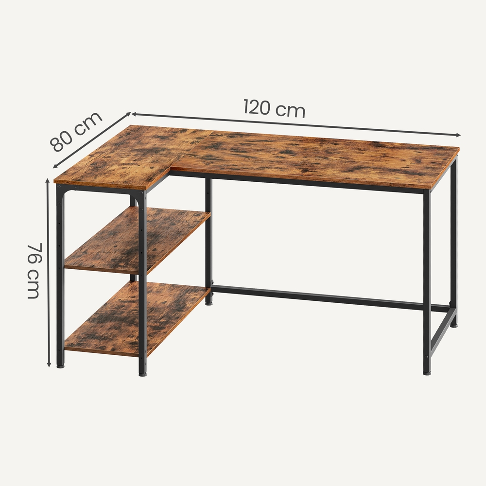 Desk with storage, L-shaped computer desk, height-adjustable shelf
