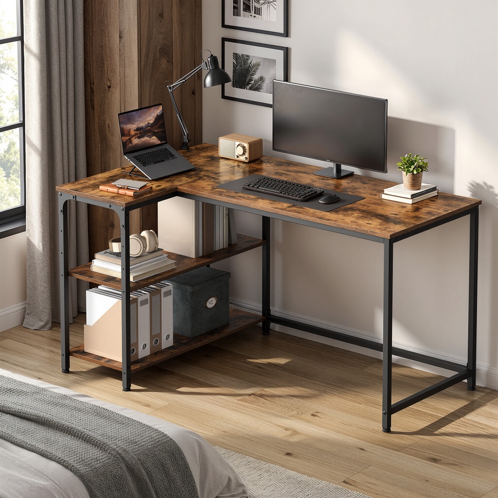 Desk with storage, L-shaped computer desk, height-adjustable shelf - Image 5