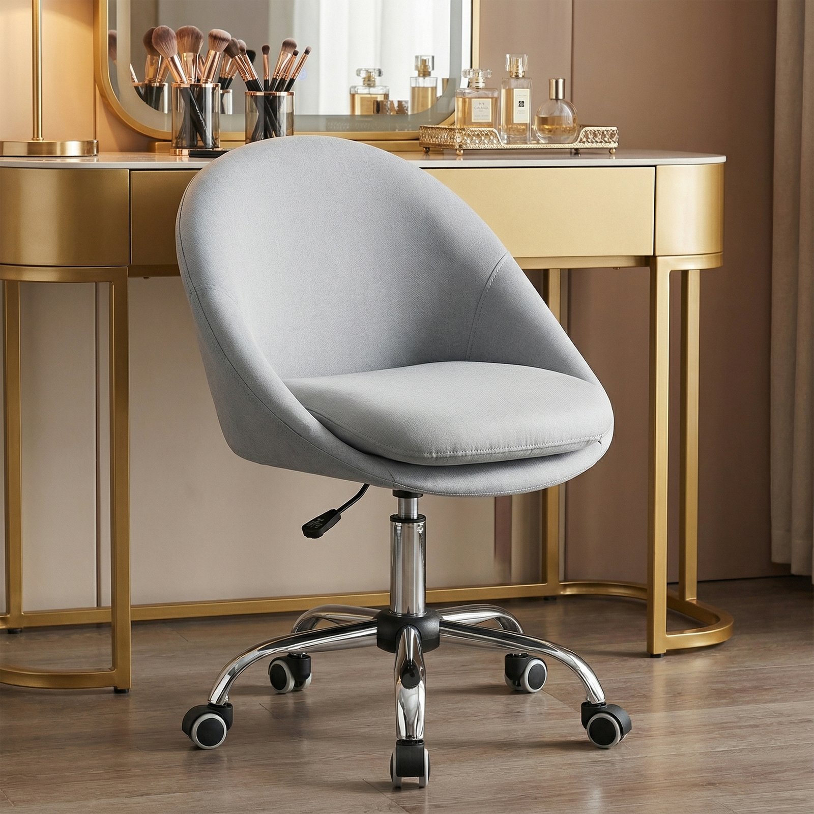 Home office chair, makeup chair made of cotton-linen blend fabric, desk chair - Image 5