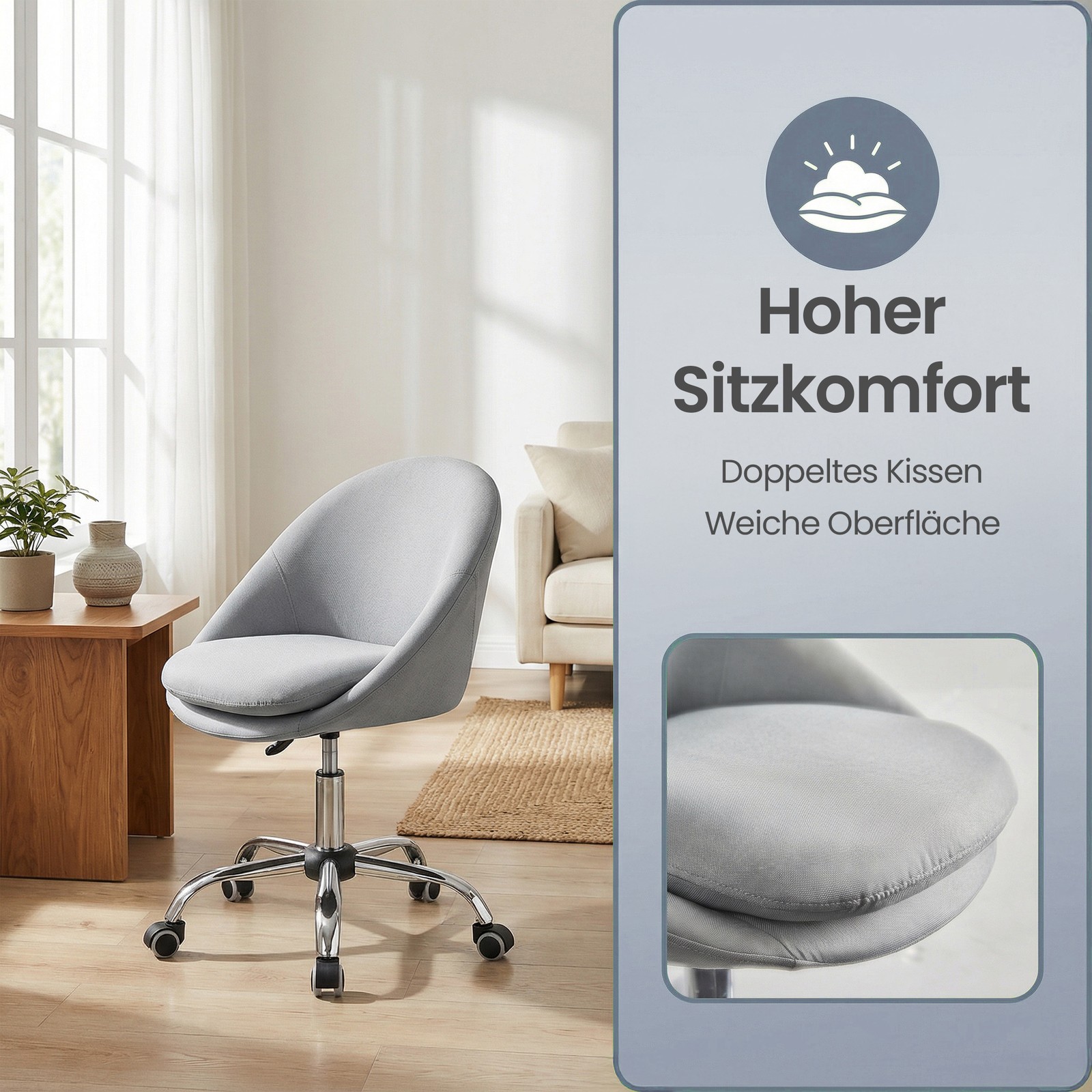 Home office chair, makeup chair made of cotton-linen blend fabric, desk chair - Image 6