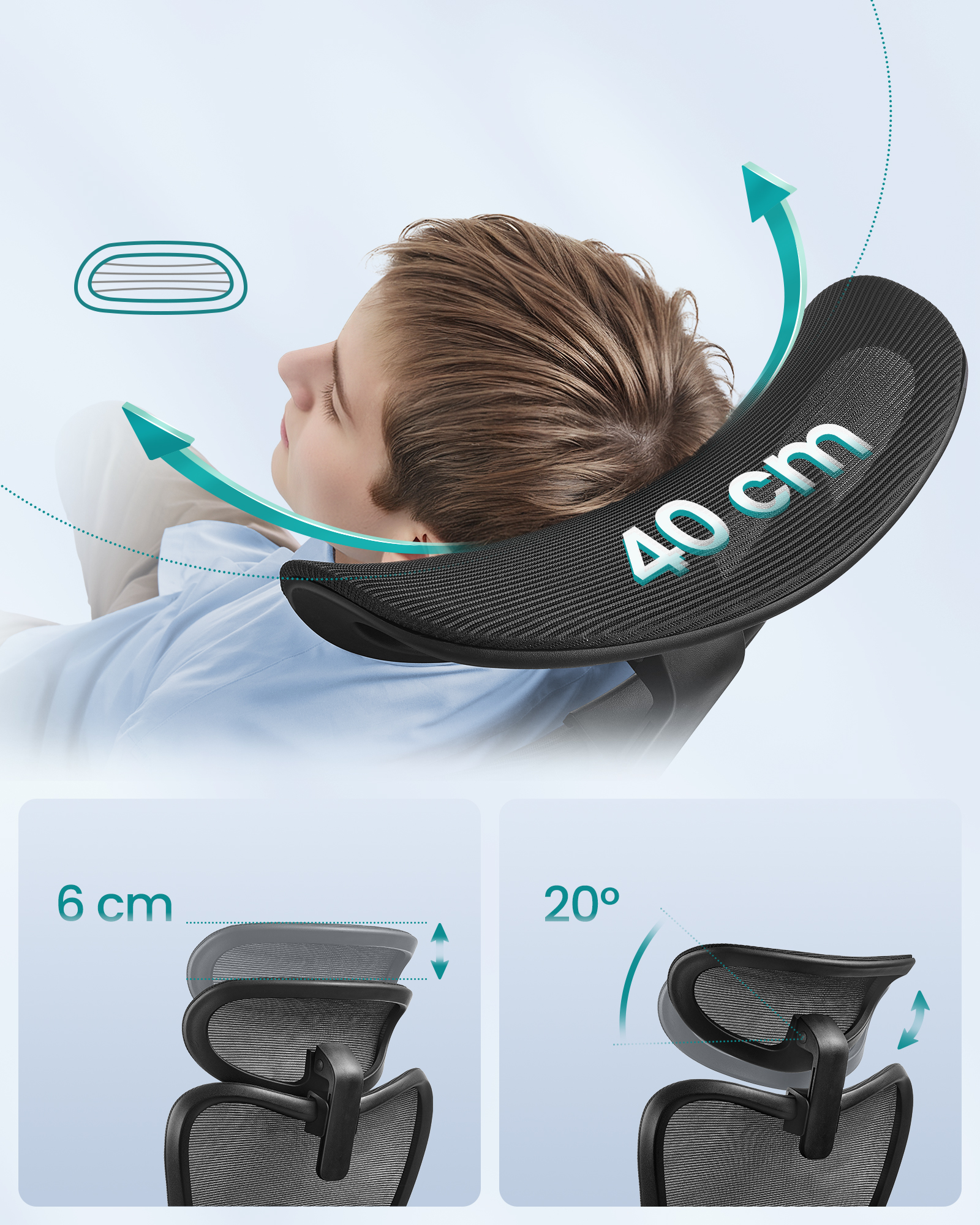 SONGMICS Ergonomic Office Chair, Adjustable Headrest and Lumbar Support, Supports up to 150 kg, Adjustable Height, Ink Black - Image 7