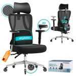 SONGMICS Ergonomisk kontorstol med justerbar støtte, blæksort, SKU: