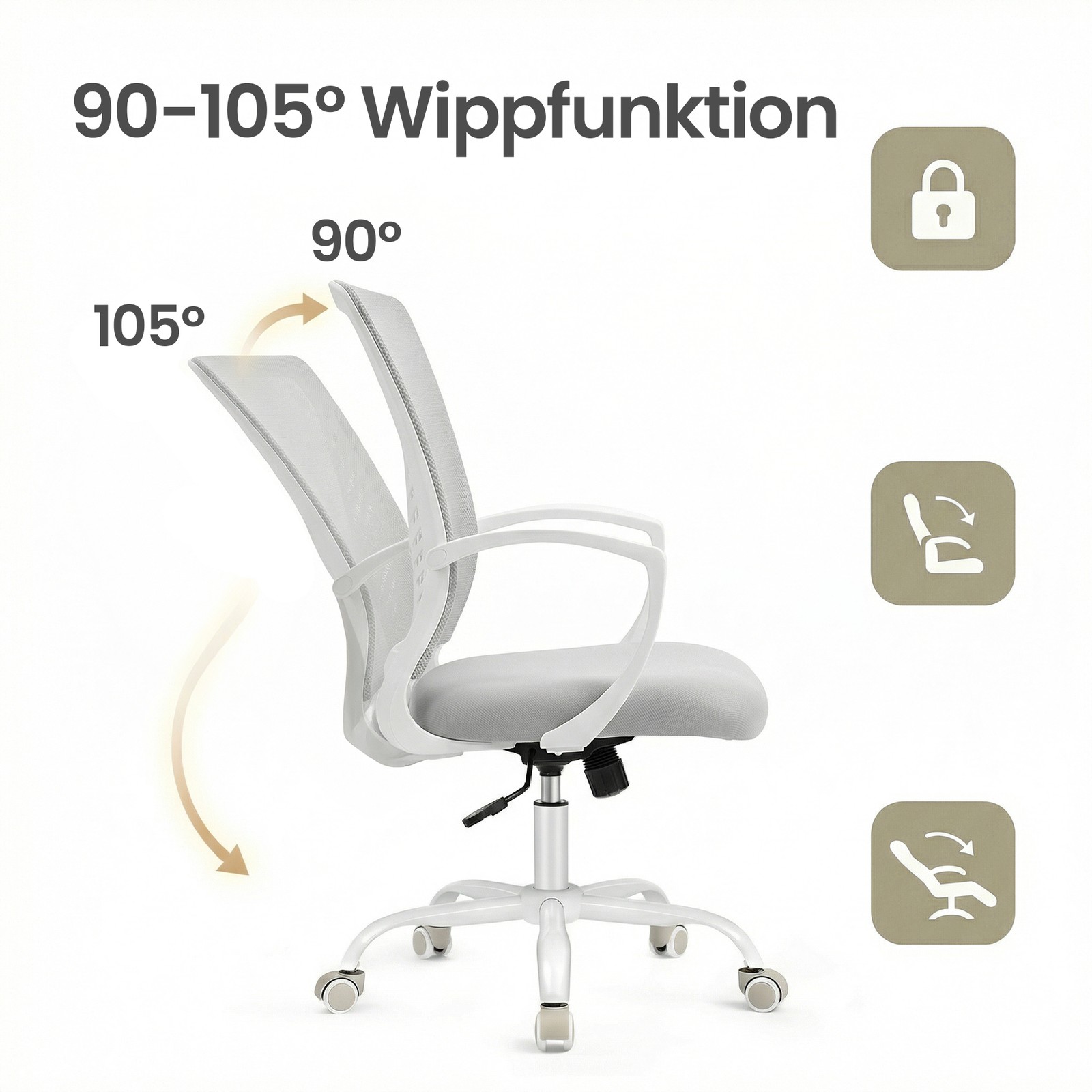 Ergonominen pyörivä tuoli, korkeussäädettävä toimistotuoli, jossa on hengittävä verkko ja keinutoiminto - Image 6