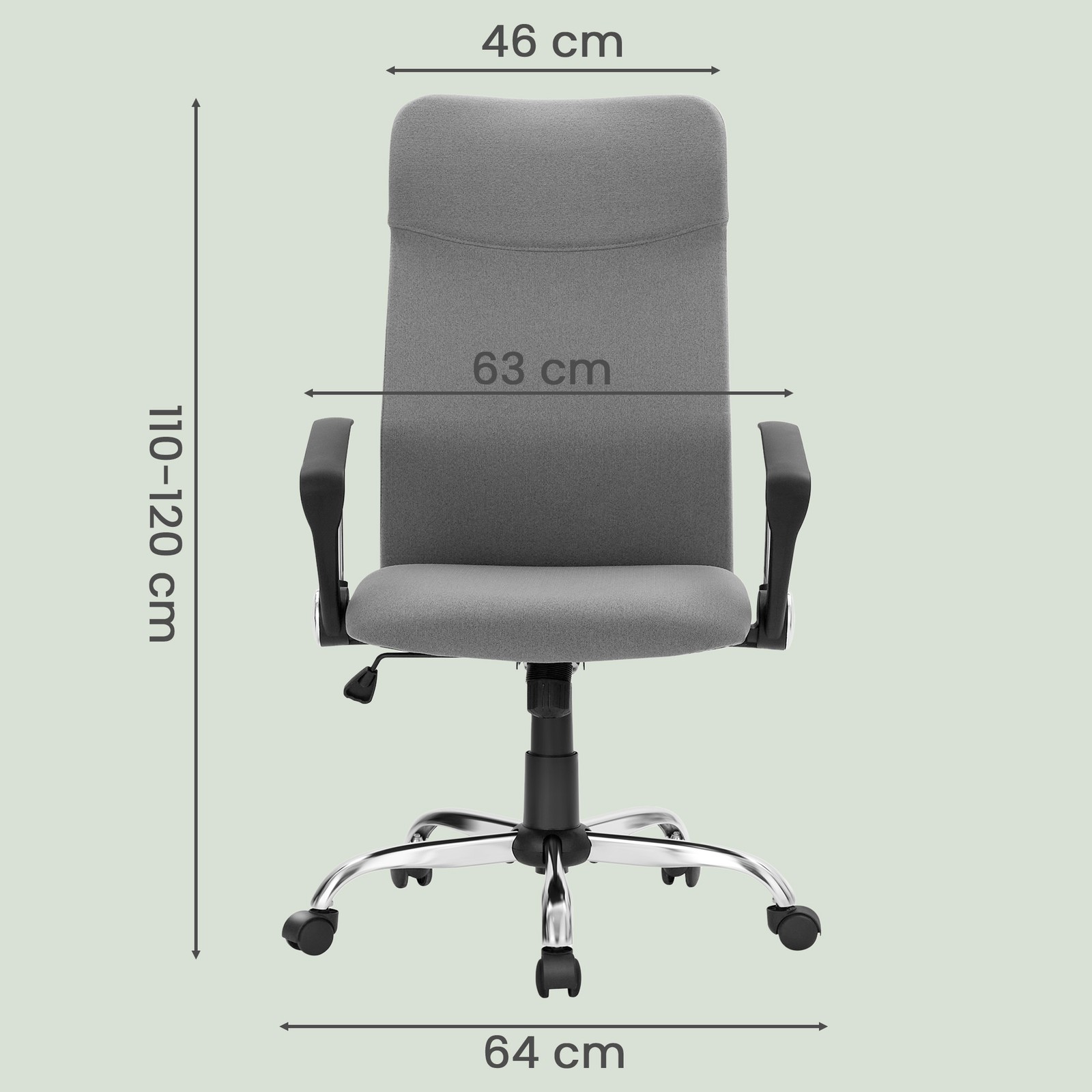 Kontorstol med justerbar høyde, ergonomisk og svingbar, polstret sete - Bilde 3