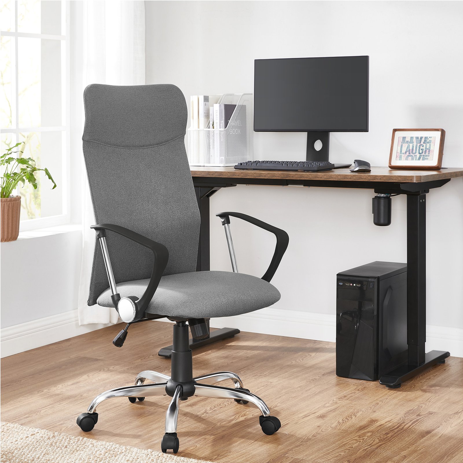 Kontorstol med justerbar høyde, ergonomisk og svingbar, polstret sete - Bilde 4