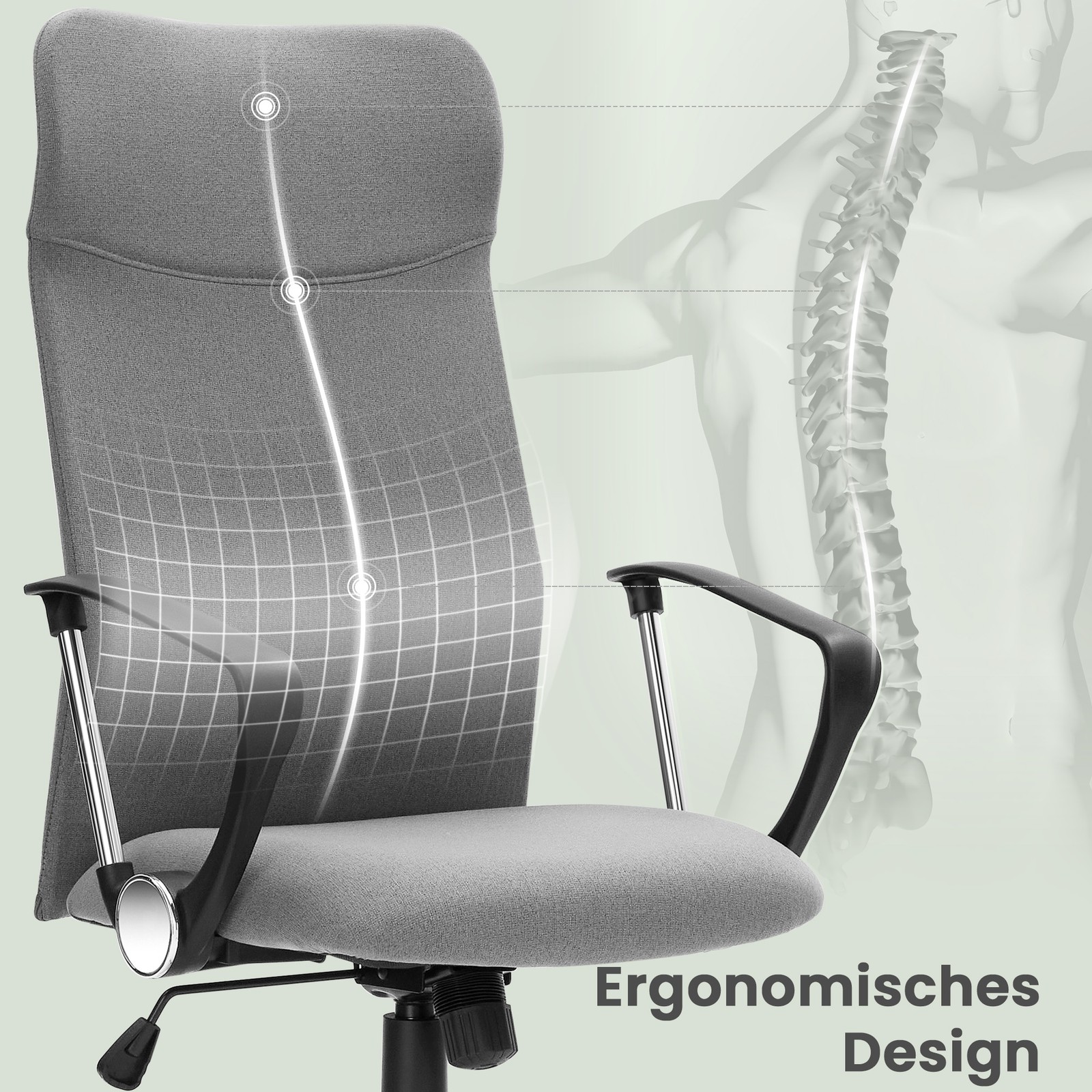 Kontorstol med justerbar høyde, ergonomisk og svingbar, polstret sete - Bilde 7