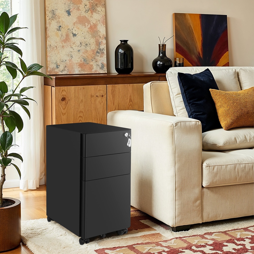 Steel File Cabinet with 3 Drawers Mobile Pedestal Cabinet Under Desk for Home Office - Image 2