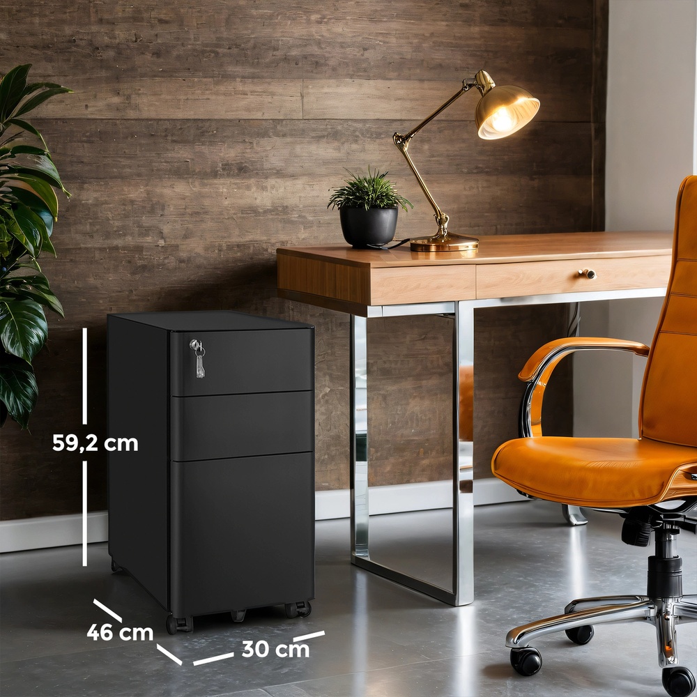 Steel File Cabinet with 3 Drawers Mobile Pedestal Cabinet Under Desk for Home Office - Image 3
