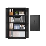 SONGMICS arkivskab, metalskab, opbevaringsskab, aflåseligt kontorskab, med 2 døre, af stål, 80 x 40 x 90 cm, justerbar hylde, mat sort