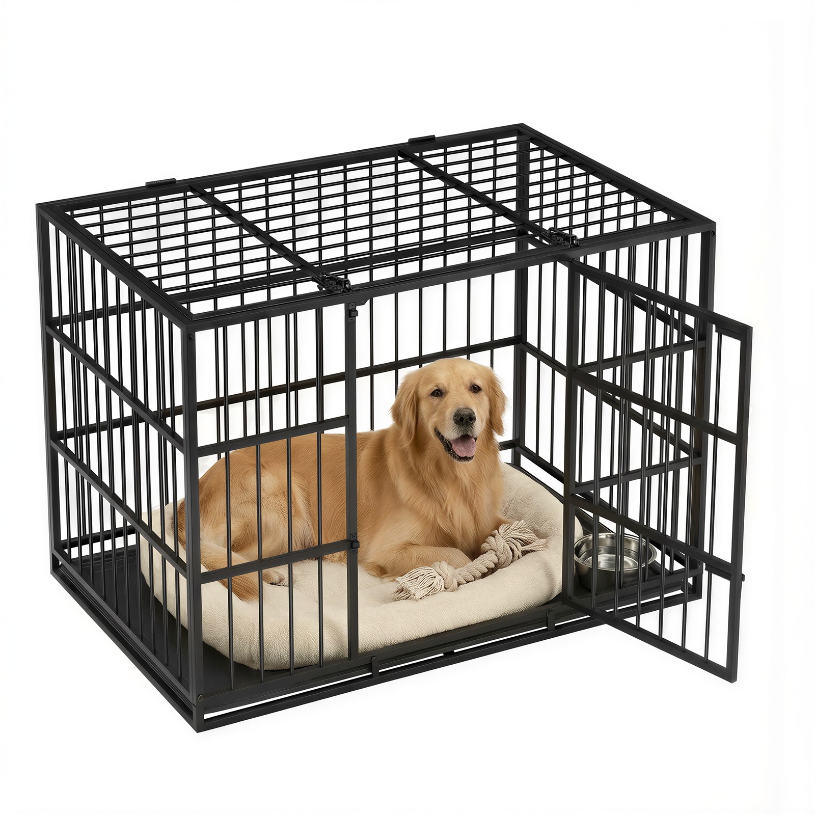 Feandrea Heavy-Duty Dog Cage, Dog Crate, 107 x 70 x 75 cm, for medium and large dogs, with removable tray, double doors, easy to clean, pet cage, jet black - Image 3