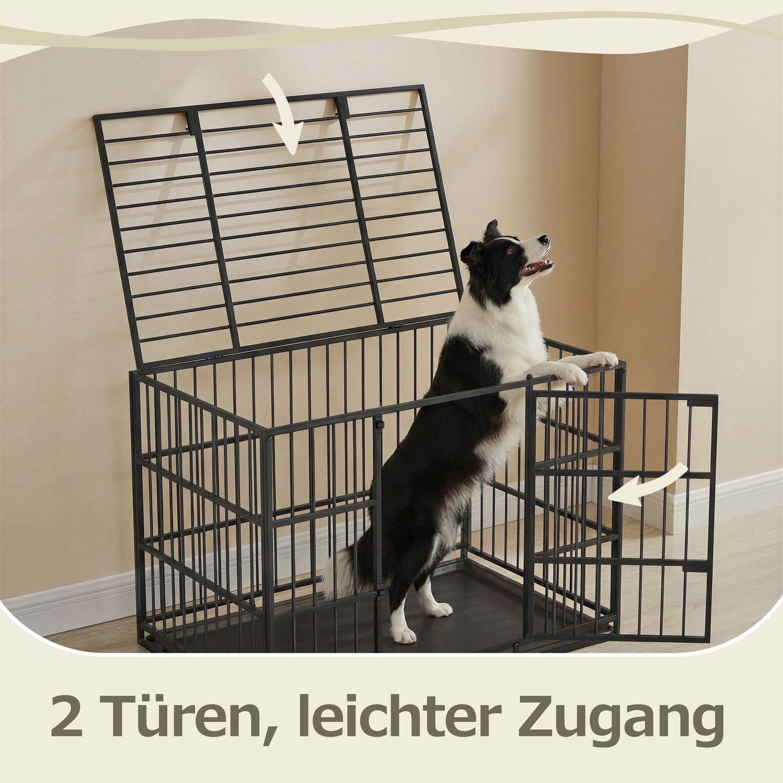 Feandrea Heavy-Duty Dog Cage, Dog Crate, 107 x 70 x 75 cm, for medium and large dogs, with removable tray, double doors, easy to clean, pet cage, jet black - Image 6