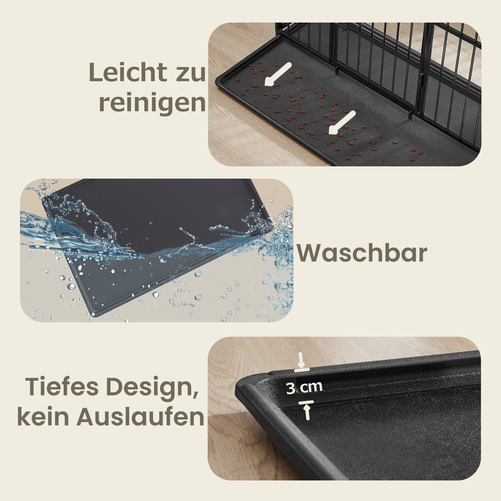 Feandrea Heavy-Duty Dog Cage, Dog Crate, 107 x 70 x 75 cm, for medium and large dogs, with removable tray, double doors, easy to clean, pet cage, jet black - Image 7