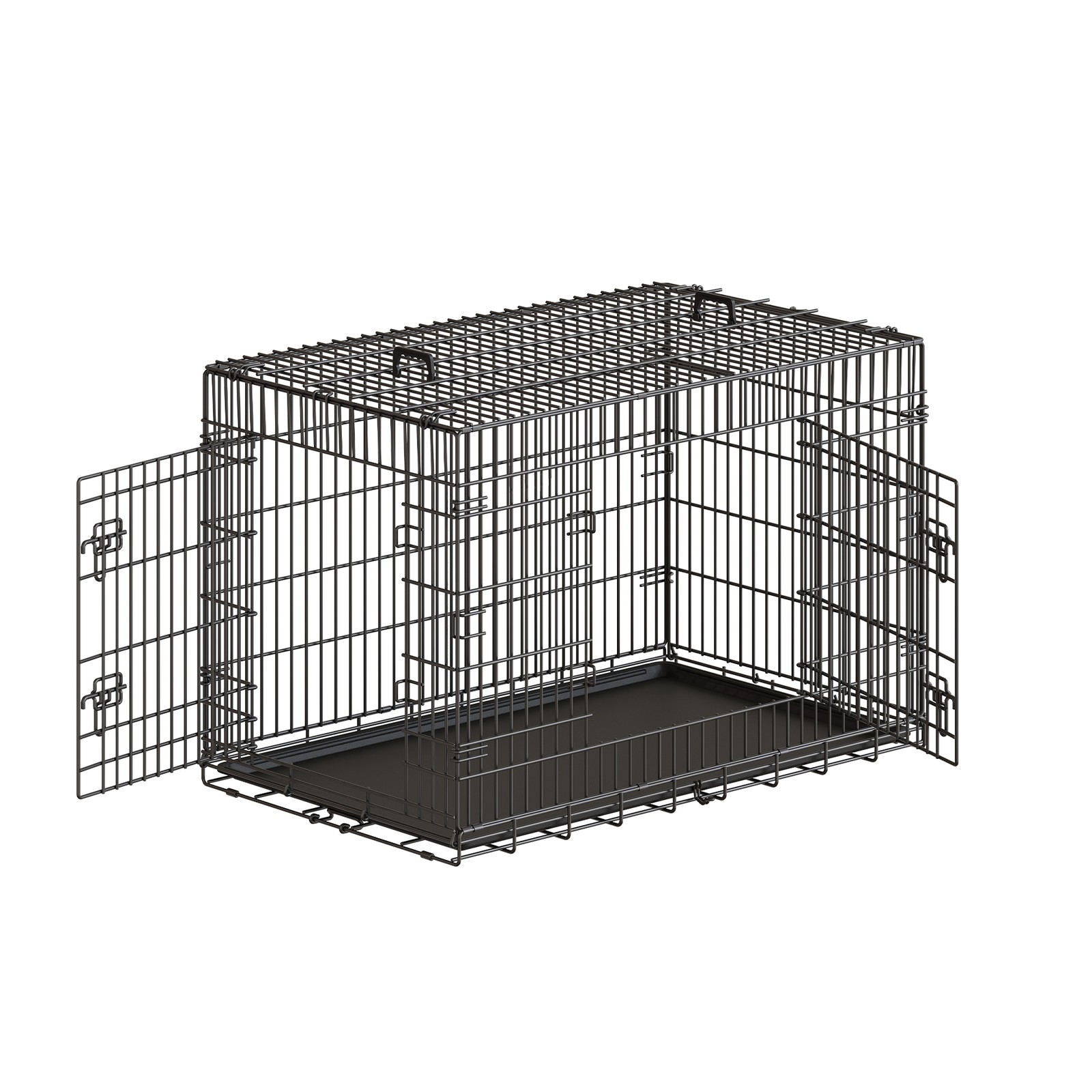 Hundebur, sammenklappelig hundeboks, med 2 døre, udtrækkelig plastskål, 122 x 74,5 x 80,5 cm, XXL, sort
