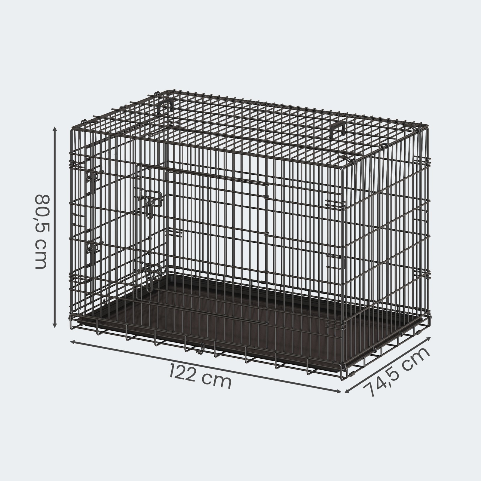 Hundebur, sammenklappelig hundeboks, med 2 døre, udtrækkelig plastskål, 122 x 74,5 x 80,5 cm, XXL, sort - Billede 3