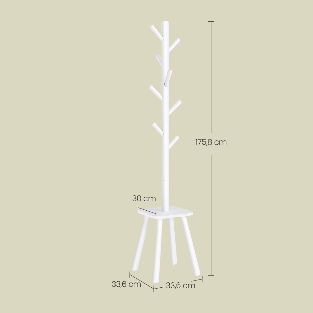 VASAGLE Garderobestativ, tøjstativ, med 8 kroge og hylde, 170,5 cm højt til frakker, hatte, tasker, entré, gang, soveværelse, blæksort - Billede 3
