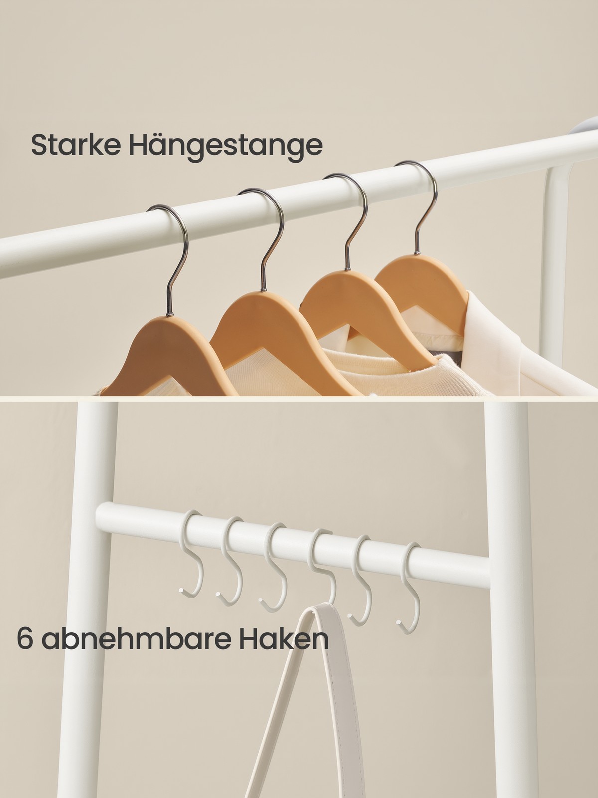 Garderobställ med 2 hyllor, klädställ i stål, 6 S-krokar - Bild 6
