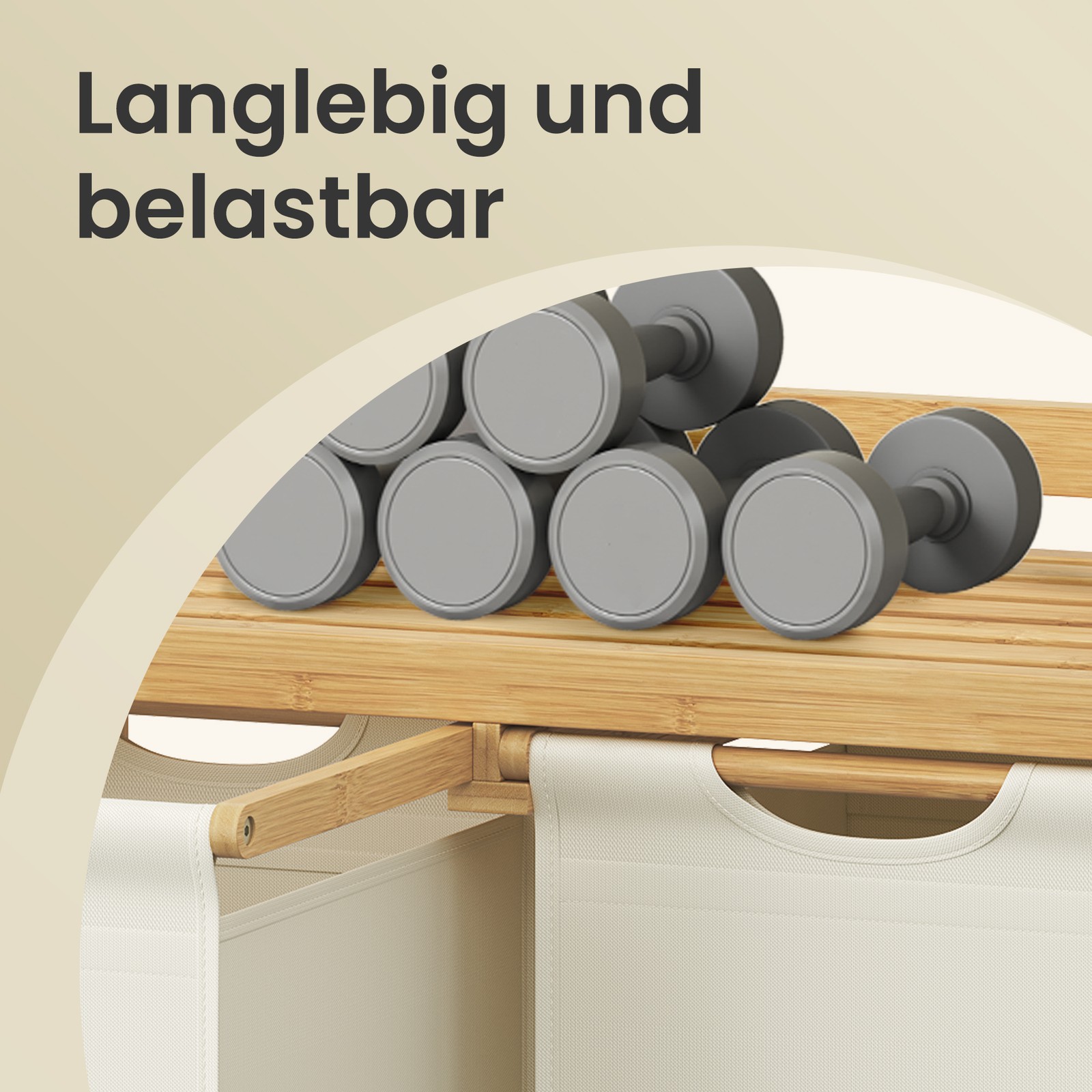Tøjkurv med 4 rum, bambus, vasketøjskurv 200 l - Billede 8