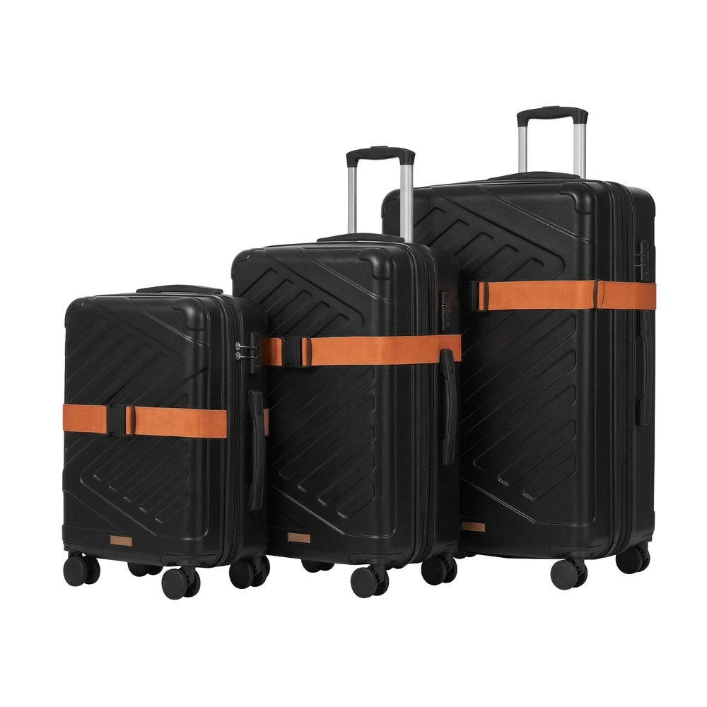 Luggage set, hard-shell suitcase with TSA lock and luggage strap, expandable