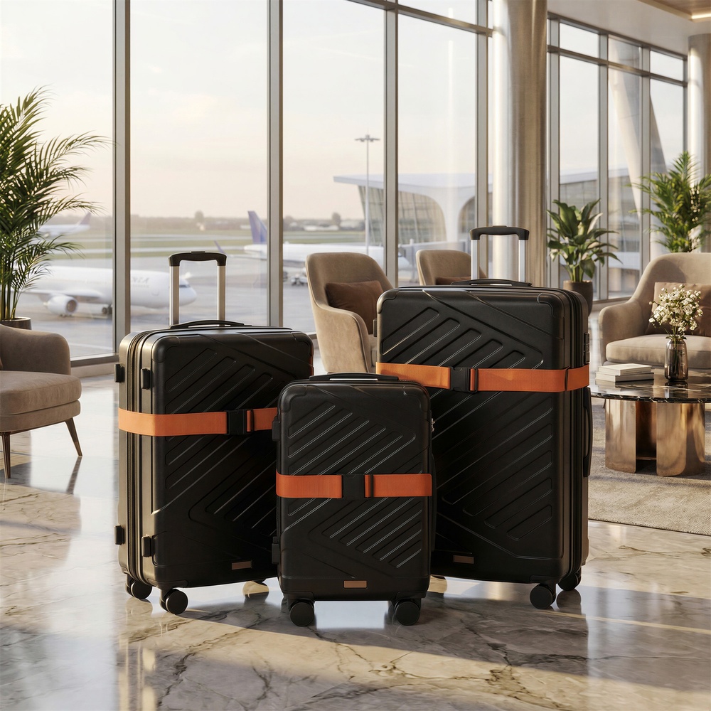 Luggage set, hard-shell suitcase with TSA lock and luggage strap, expandable - Image 5