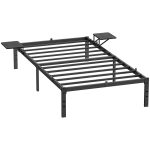VASAGLE Double Bed Frame, Metal Bed Frame with Storage Shelves, Guest Bed, Fits 190 x 140 cm Mattress, Easy Assembly, Classic Black