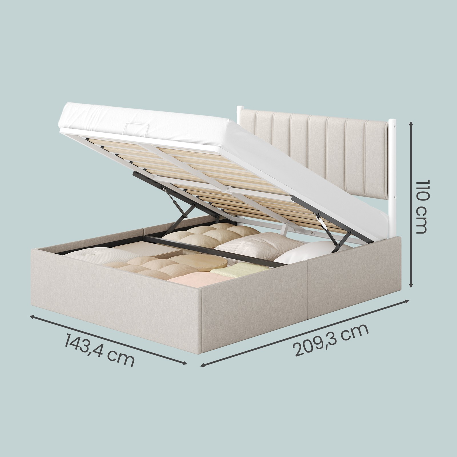 Bed frame, 140 x 200 cm, fold-up slatted base - Image 2