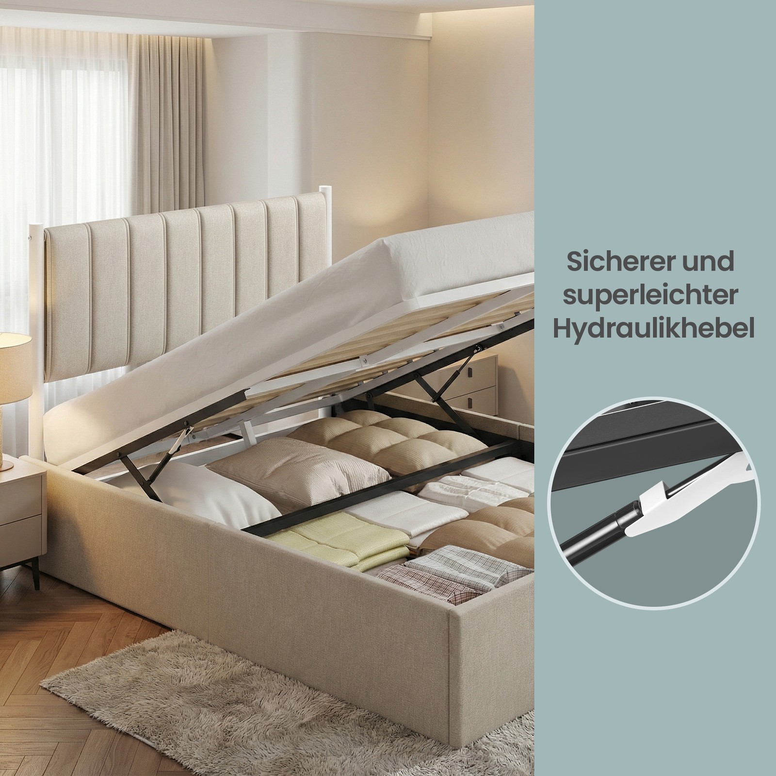Bed frame, 160 x 200 cm, fold-up slatted base - Image 6