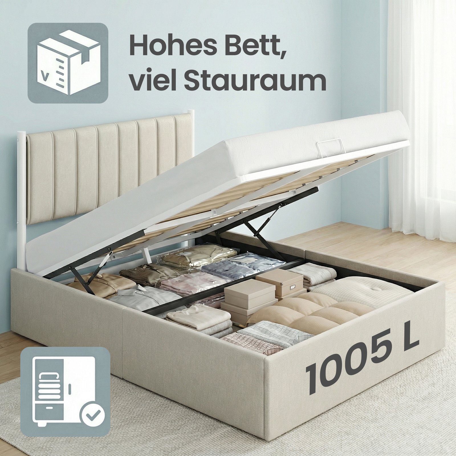 Bed frame, 160 x 200 cm, fold-up slatted base - Image 7